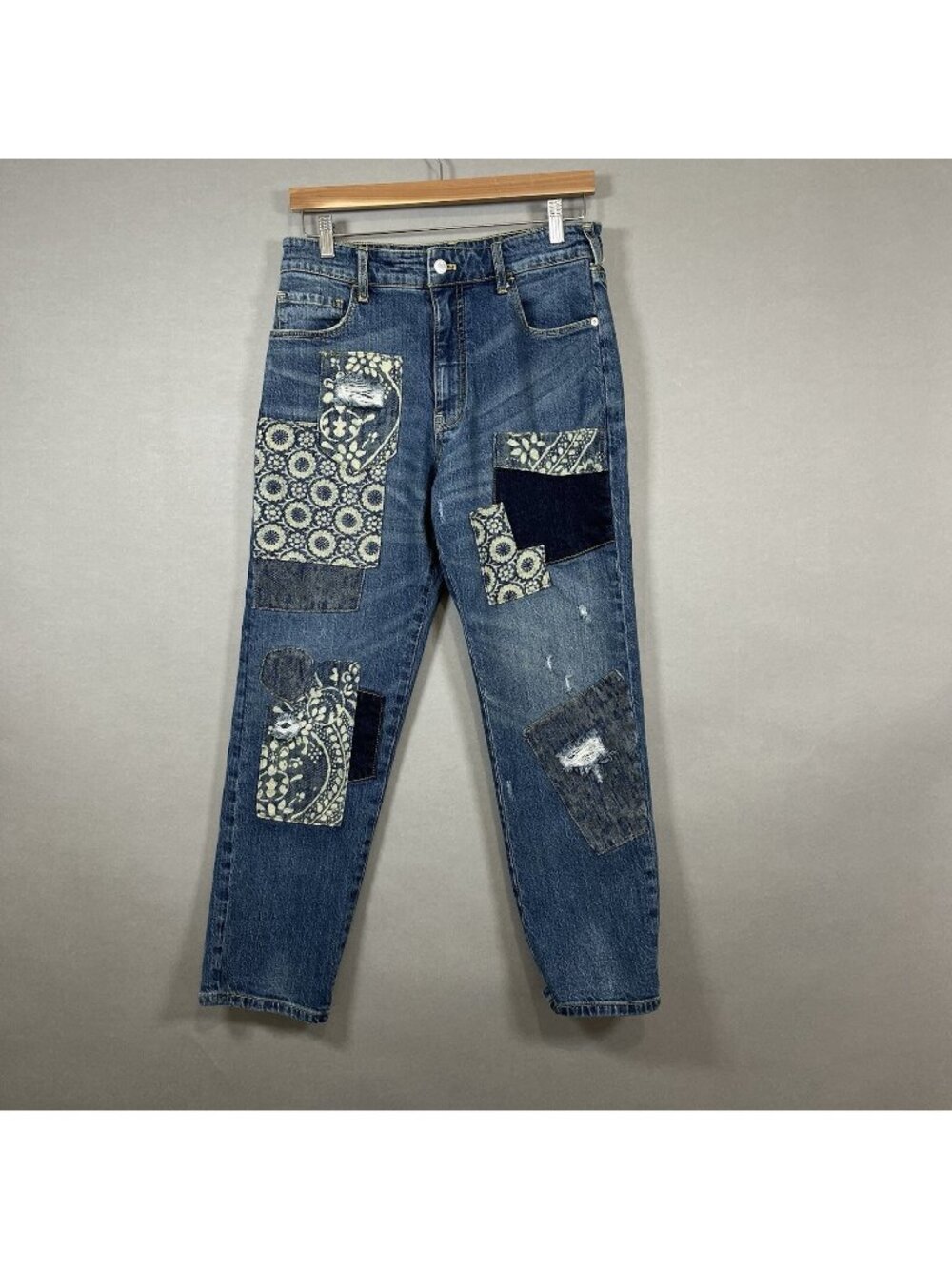 Pilcro Blue The Borrowed Patchwork Boyfriend Distressed Jeans